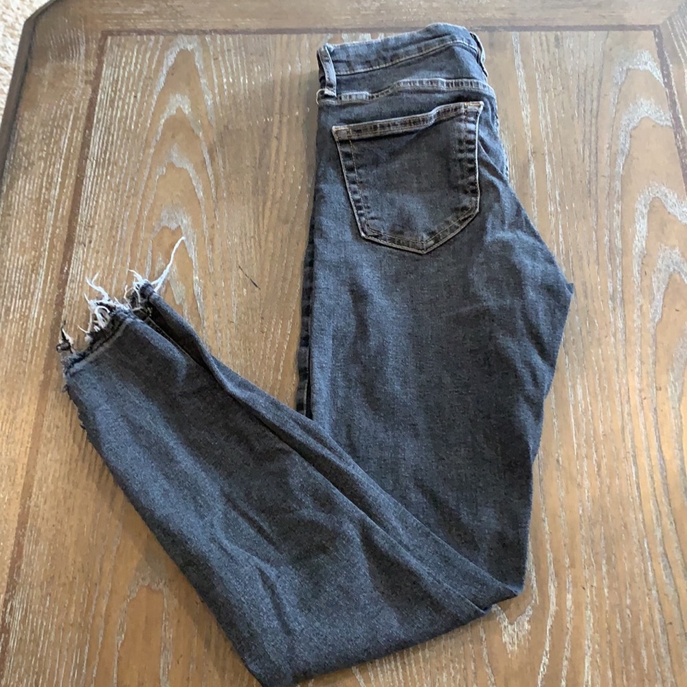 Washed Black Ripped Hem Skinny Jean